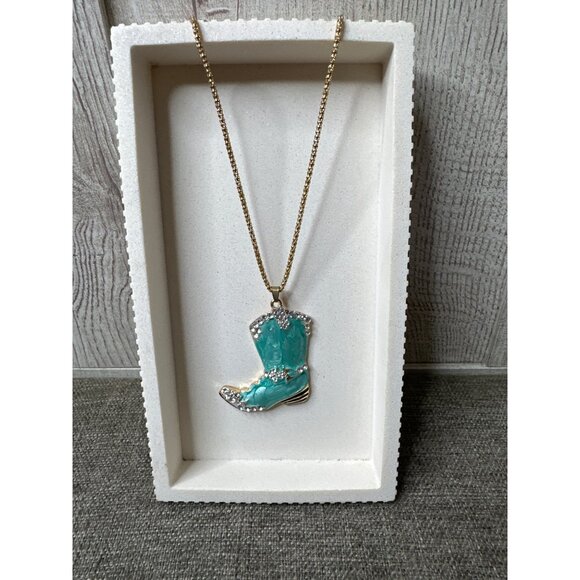 Betsey Johnson Turquoise Boot Pendant Necklace With Rhinestones - Picture 2 of 8